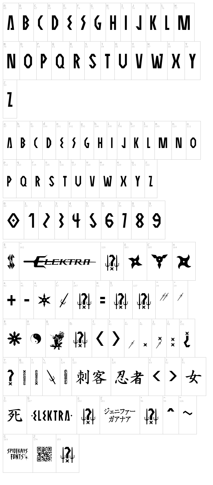 Elektra Assassin font map